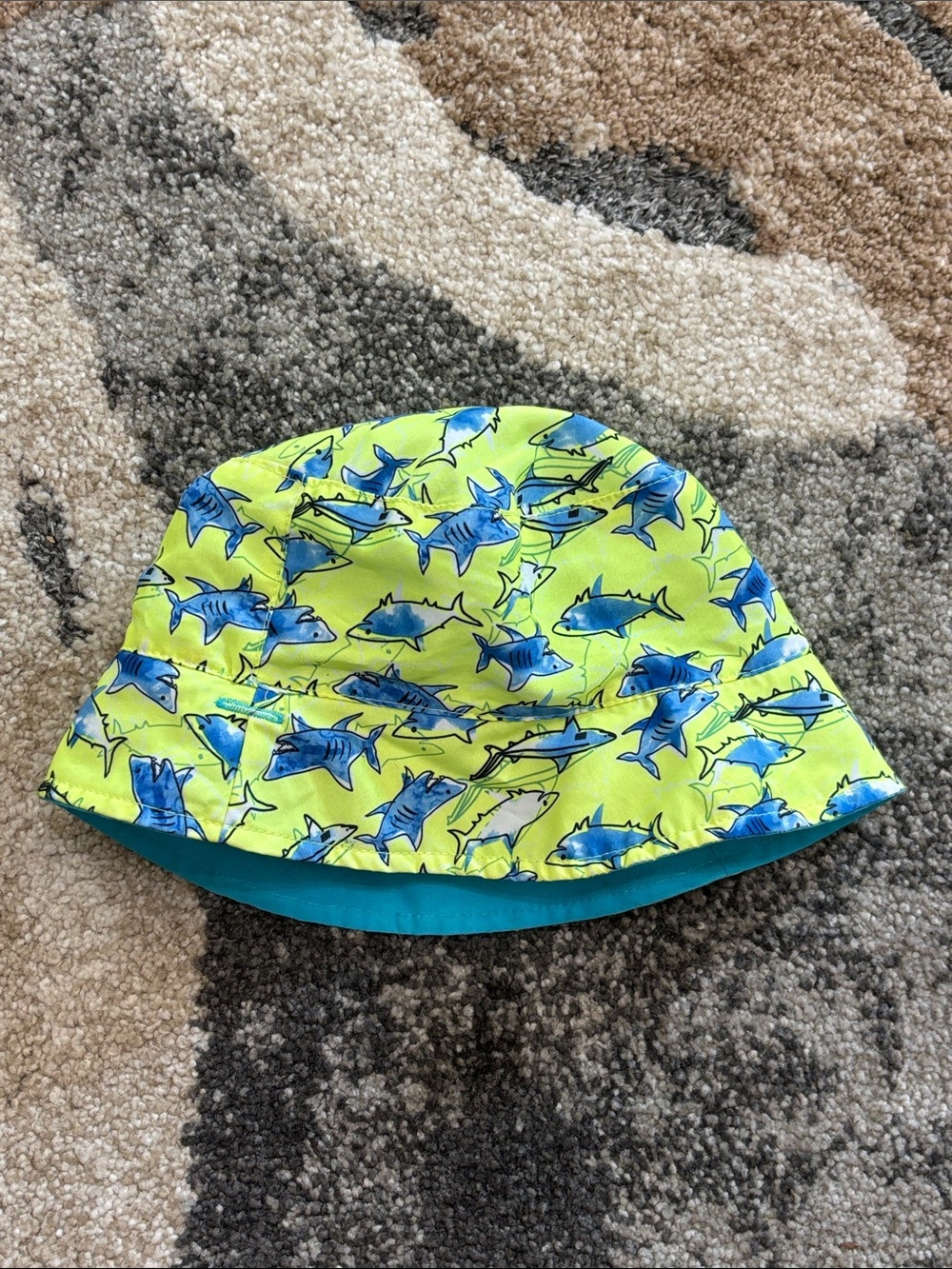 Kids Reversible Shark Sun Hat - Lemon/Blue